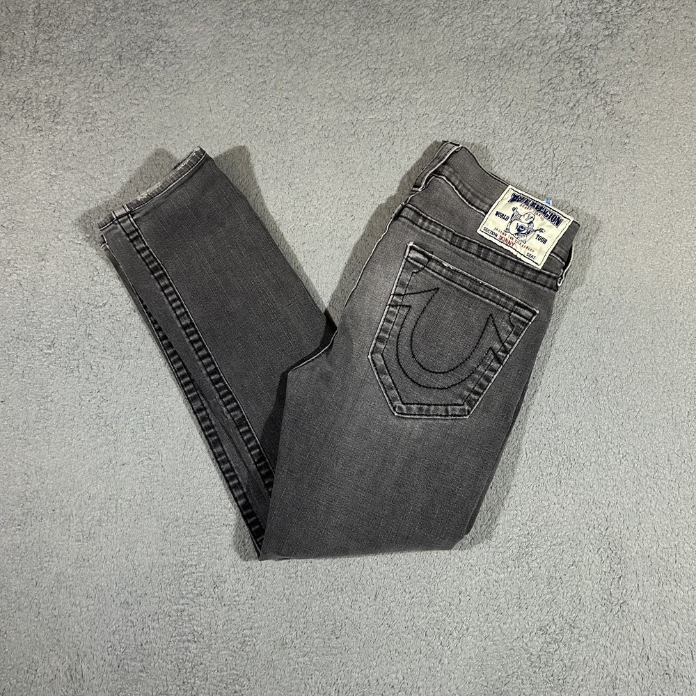 True Religion Skinny Jeans Mens 32 Faded Charcoal Gray Wash #3693